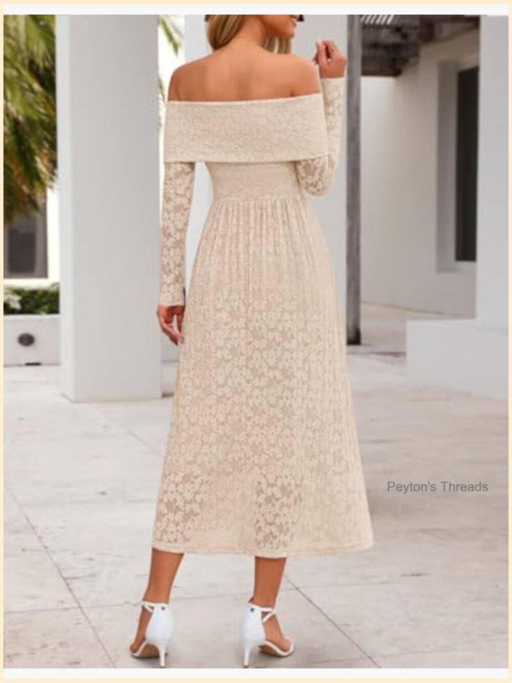 Off Shoulder Long Sleeve Floral Midi Dress A-Line Flowy Wedding Guest Formal - Picture 3 of 7